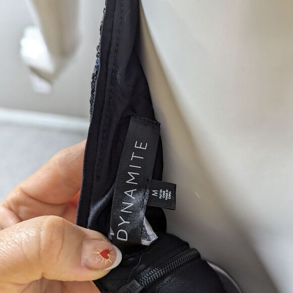 Dynamite Black Sequin Halter Mini Dress Sparkle Party Size Med - Picture 8 of 9